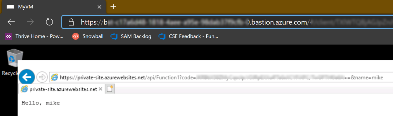 Function app running via Azure Bastion