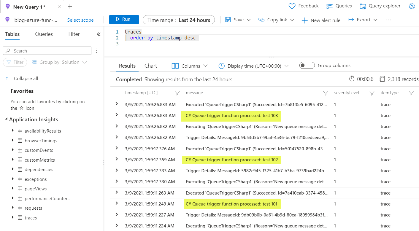 Application Insights log statements