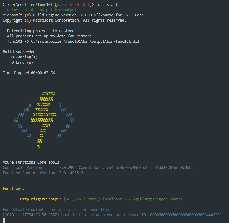 Azure Functions Core Tools with ASCII art logo