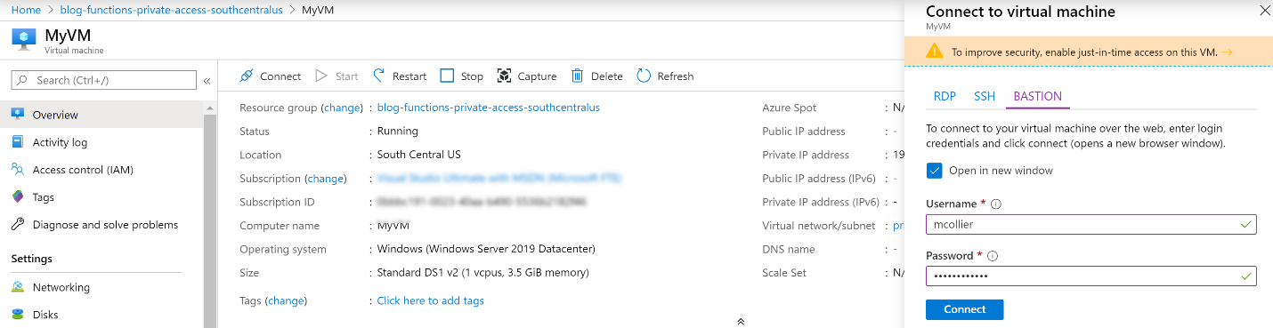 Connect to VM via Azure Bastion