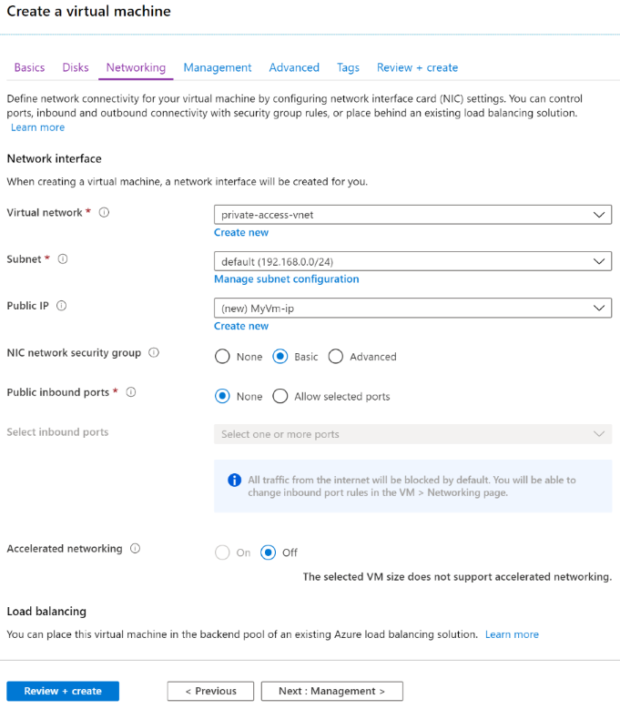 Create a VM - Networking