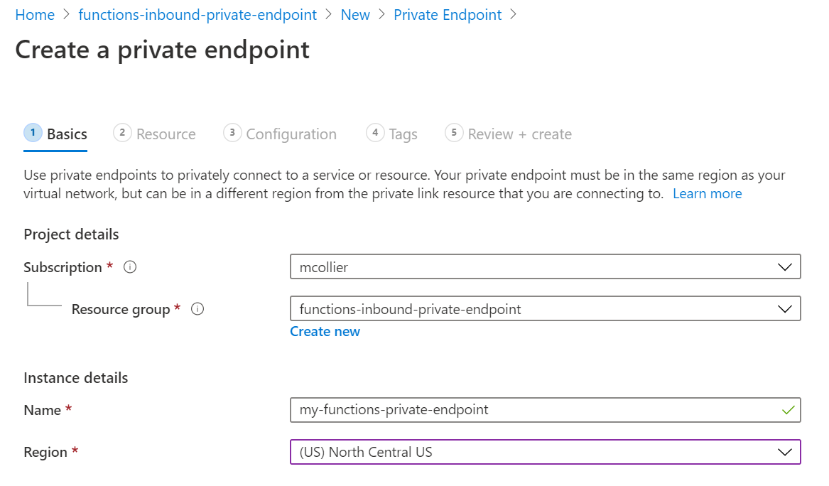 Give the private endpoint a name