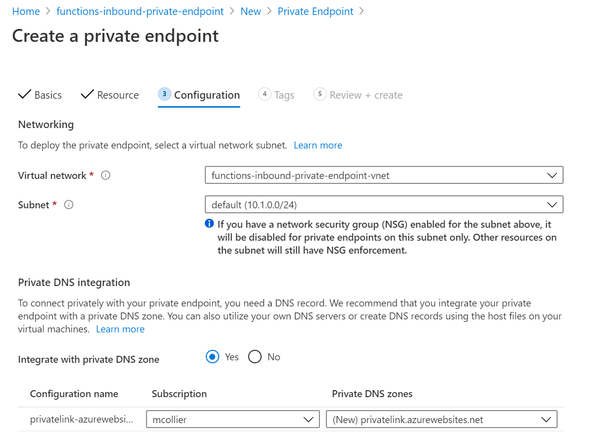 Set up the network and DNS for the private endpoint
