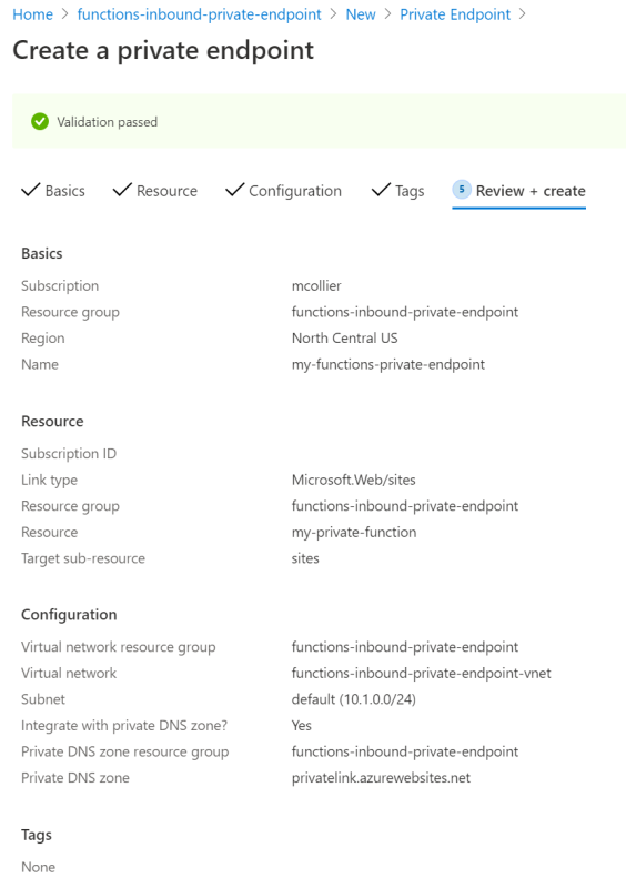 Review the private endpoint configuration