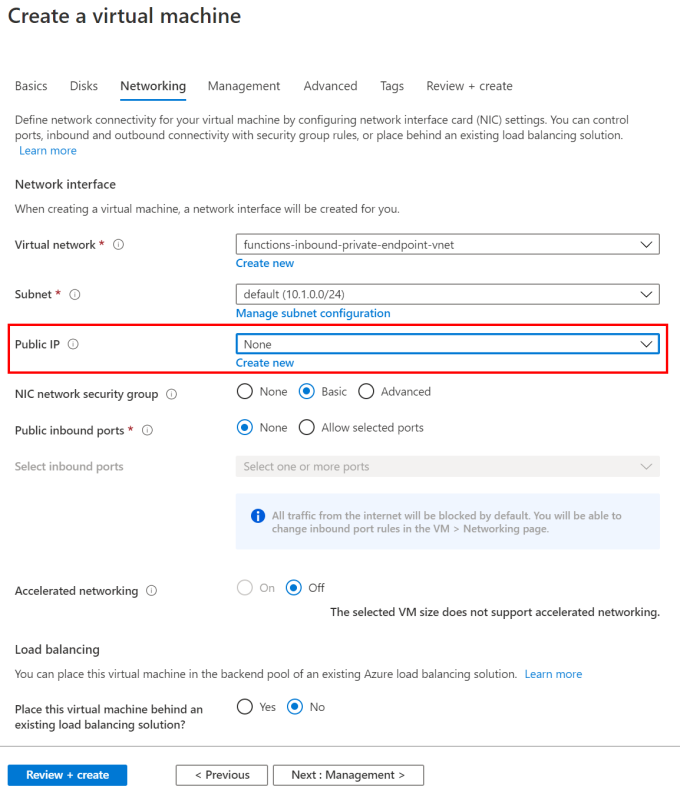 No public IP for the VM