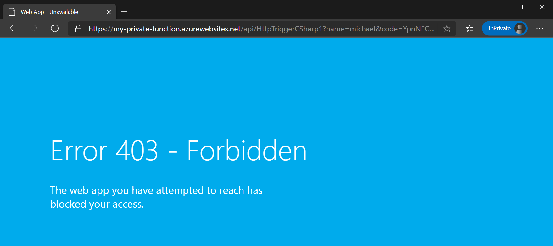 Access to function app is forbidden