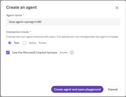 Select option to use the Microsoft Copilot harness on a new Foundry prompt agent