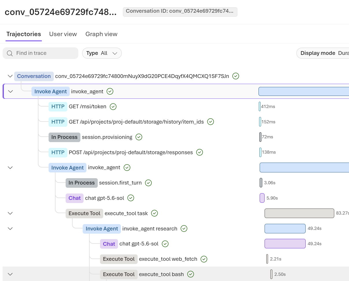 trace showing the subagent
